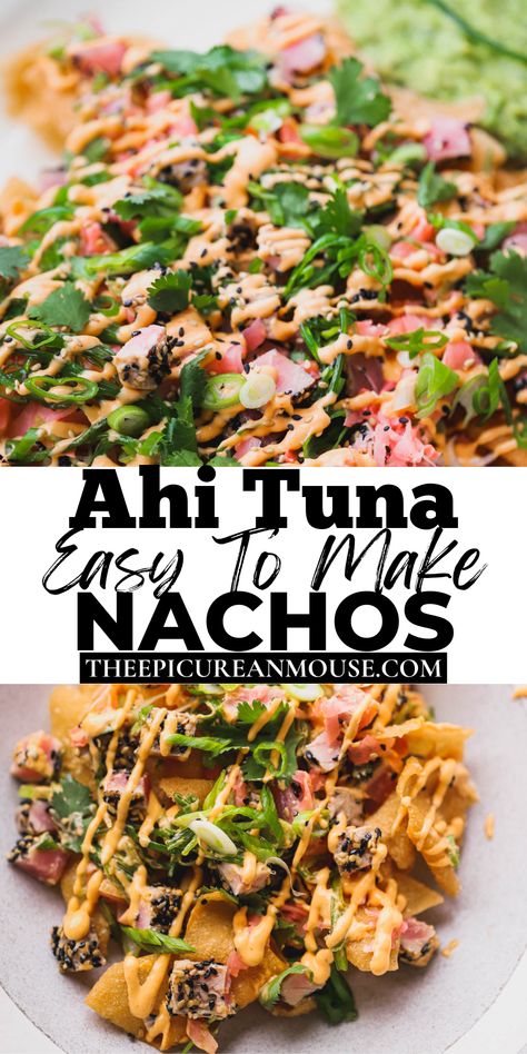 Wonton Tuna Tacos, Ahi Tuna Wonton Nachos, Leftover Ahi Tuna Recipes, Spicy Tuna Appetizer, Ahi Tuna Wonton Tacos, Ahi Tuna Tacos Recipe, Tuna Nachos Wontons, Tuna Appetizers For Party, Tuna Wonton Nachos