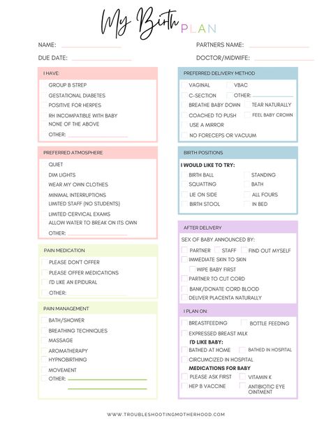 Birth Plan Template Printables Free, Hospital Birth Plan, Birth Plan Examples, Birth Plan Printable, Birth Plan Checklist, Baby Hospital Bag Checklist, Birth Plans, Natural Birthing Plan, Birth Delivery