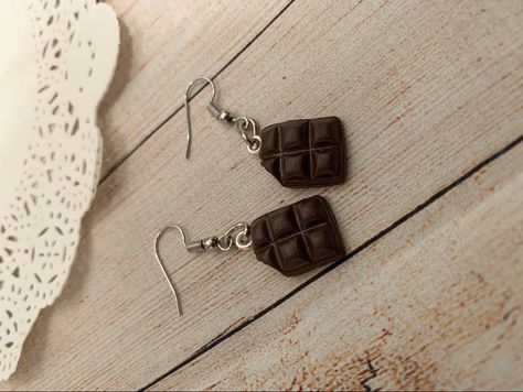 Polymer Clay Keyring, Clay Keyring, Miniature Food Jewelry, Food Jewelry, Bar Earrings, Miniature Food, Chocolate Bar, Chocolate Lovers, Clay Jewelry