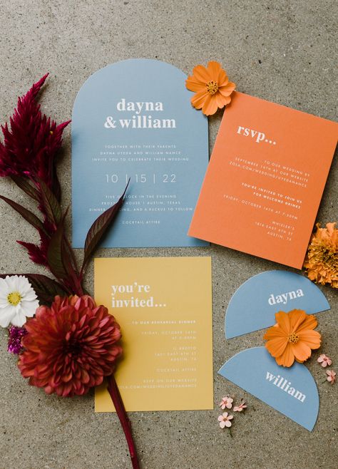 Colorful Modern Wedding at Prospect House - ambervickery.com Wedding Invitation Cards Colorful, Retro Wedding Colors, Colorful Modern Wedding, Desert Disco, Barbecue Dinner, Bright Wedding Invitations, Prospect House, Colorful Wedding Invitations, Modern Wedding Venue