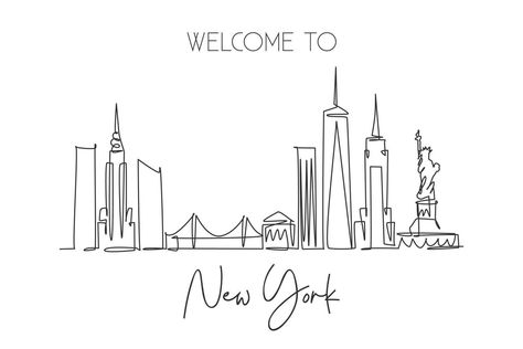 Ny Skyline Tattoo, Nyc Drawing, Line Drawing Images, Skyline Tattoo, Skyline Drawing, Ny Skyline, New York Tattoo, Line Doodles, Couples Tattoo Designs