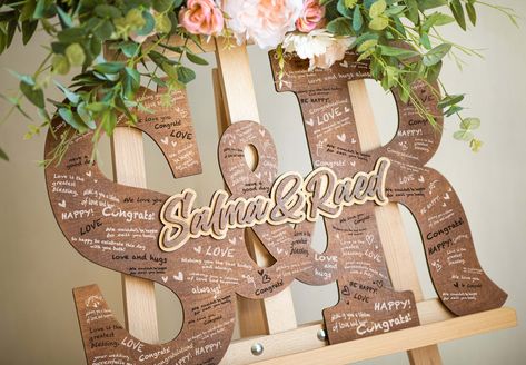 Guest Book Ideas For Wedding, Alternative Guest Book Ideas, Letter Guest Book, Sign Wedding Guest Book, Guest Book Sign Wedding, Wood Initials, Wooden Guest Book, Guest Book Ideas, Wedding Guest Book Sign