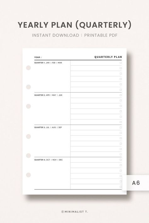 A6, Quarterly Planning, Annual Planner, Yearly Goal | Printable Planner by  Lynnette Garner Quarterly Planning, Goal Printable, Goal Calendar, Goal Setting Planner, Annual Planning, Planner Calendar Printables, Quarterly Planner, Homework Planner, Happy Planner Printables