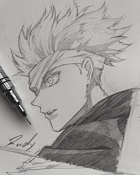 Roody on Instagram: "Quick Gojo fanart _________________________________ Anime: Jujutsu Kaisen Character: Gojo Satoru _________________________________ Tools: - 0.35/0.5 mechanical pencil (B) - clutch pencil 2mm (3B) - regular pencil (4H/HB) . . . . _________________________________ #animeart #animefanart #traditionalart #gojosatoru #jujutsukaisen" Gojo Fanart, Animation Drawing Sketches, Anime Face Drawing, Naruto Sketch Drawing, Best Anime Drawings, Drawing Examples, Anime Drawing Books, Animation Art Sketches, Anime Canvas Art