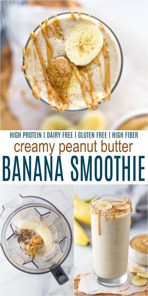 Peanut Butter Banana Smoothie Healthy, Easy Banana Smoothie, Peanut Butter Banana Smoothie Recipe, High Protein Smoothie Recipes, Post Workout Snack, Dairy Free Smoothies, Peanut Butter Banana Smoothie, High Protein Smoothies, Banana Smoothie Recipe