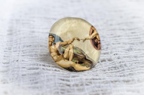 Ring resin Michelangelo the creation of Adam fresco | Etsy Sistine Chapel Ceiling, World Famous Paintings, Ring Resin, The Creation Of Adam, Seashell Painting, Art Ring, Resin Bracelet, Sistine Chapel, Resin Ring