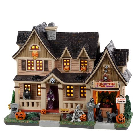 Trick Or Treat, If You Dare Lemax Spooky Town Halloween Village, Fall Village, Lemax Halloween Village, Spooky Town Village, Spooky Village, Lemax Halloween, The Ghouls, Tactical Armor, Village Ideas