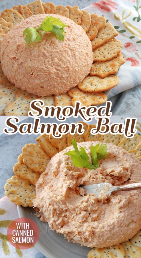 Smoked Salmon Balls Recipes, Salmon And Cream Cheese Appetizers, Shrimp Ball Cream Cheese, Smoked Salmon Cheese Ball, Canned Smoked Salmon Recipes, Salmon Balls Recipes, Retro Appetizers, Salmon Ball, Salmon Balls