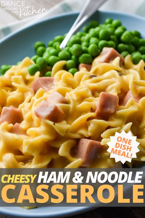 This ham and noodle casserole comes together in a jiffy, with just 5 ingredients! It’s creamy, cheesy and fit for the whole family!  #SkilletDinner #Noodles #Ham #LeftoverHam #Cheese Ham Noodle Casserole, Supper Casseroles, Cheesy Ham Casserole, Ham And Cheese Casserole, One Pot Rice Meals, Ham And Noodle Casserole, Ham Casserole Recipes, Ham Pasta, Ham Dinner