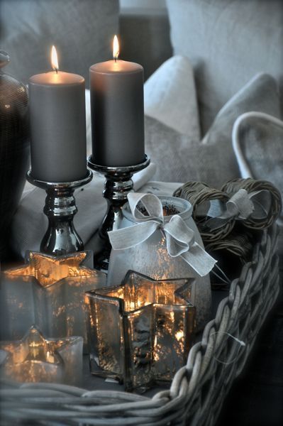 Photo Grey Candles, Vibeke Design, French Country Living, White Pillar Candles, Winter Cottage, Grey Christmas, Stone Cottage, French Country House, Coffee Table Design