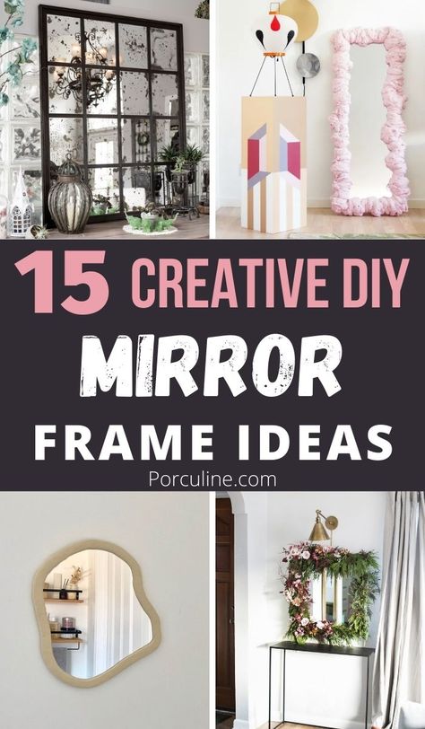 Craving a beautiful mirror, but don't want to spend quite a lot of money? Why not make your own with these 15 stunning DIY mirror frame ideas that are easy enough for anyone to try! Long Mirror Diy, Decorate Mirror Frame Diy, Old Mirror Ideas, Creative Mirror Frame Ideas, Decorate Mirror Frame, Diy Mirror Frame Ideas, Unique Mirror Frame, Diy Wall Mirror, Mirror Frame Ideas