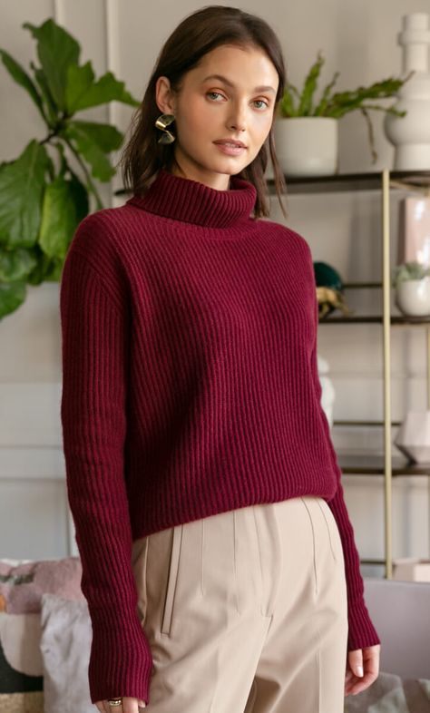 Warm Winter Dresses, Winter Outfits Aesthetic, Winter Dress Outfits, Winter Outfit Inspiration, Cashmere Turtleneck, Outfit Inspiration Fall, Burgundy Sweater, Winter Hairstyles, Casual Winter Outfits