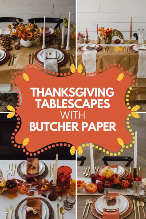 📝 Add a playful touch with Thanksgiving tablescapes using butcher paper! 🍽️ Cover your table with butcher paper as a runner or tablecloth for easy cleanup and creativity. 🦃 Let guests write messages of gratitude or draw festive doodles. 🍁 Incorporate simple decor and centerpieces to complement the interactive element. 🌟 Make your holiday meal fun and memorable with this unique table decoration idea! Thanksgiving Kraft Paper Table Runner, Brown Paper For Table Cover, Thanksgiving Paper Tablecloth, Unique Thanksgiving Tablescapes, Table Coverings Ideas, Thanksgiving Table With Butcher Paper, Thanksgiving Table Butcher Paper, Thanksgiving Butcher Paper Table, Brown Paper Tablecloth Thanksgiving