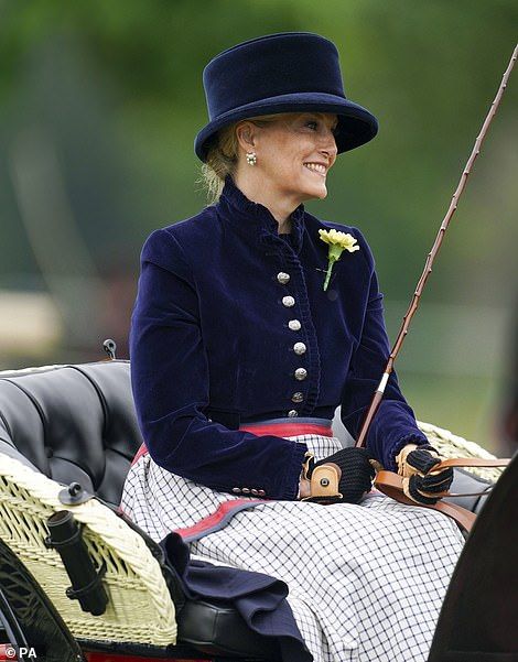 Sophie Wessex is elegant as she watches Lady Louise carriage driving at Royal Windsor Horse Show  | Daily Mail Online Carriage Driving Attire, Driving Outfit, Wessex Family, Modern Royalty, Viscount Severn, Carriage Driving, Velvet Evening Dress, The Countess, Lady Louise Windsor