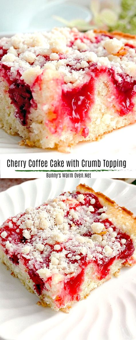 Amish Cherry Pie Coffee Cake, Coffee Cake With Fruit Filling, Cherry Pie Filling Coffee Cake, Desserts With Canned Pie Filling, Coffee Cake With Cherry Pie Filling, Cherry Breakfast Cake, Coffee Cake Strawberry, Easy 9x13 Cakes, Recipes That Use Cherry Pie Filling