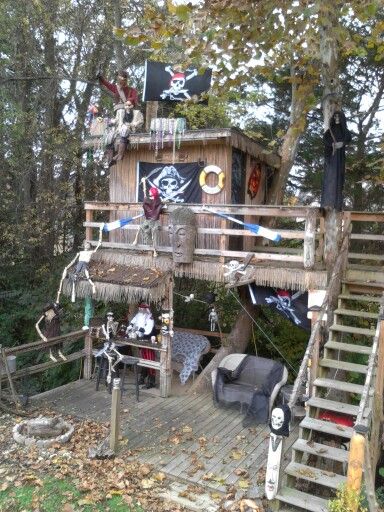 Pirates attaching the treehouse Haunted Treehouse, Pirate Playground, Pirate Ship Treehouse, Pirate Treehouse, Pirate Ship Playground, Indoor Pirate Ship Playhouse, Pirate Playhouse, Boys Playhouse, Pirate Ship Playhouse