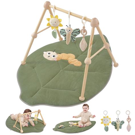 PRICES MAY VARY. Natural Materials: For max safety and cozy, wooden baby play gym with mat is made of natural wood and organic cotton. Super soft and thick play mat bring a nice experience for your littile one. Comfortable & skin-friendly! Adjust high low position for multi-use: Simply disassemble/install the legs to switch between different modes to meet various needs. High position support baby lay, crawl, sit,etc. At this time, You will find your baby waving his hands and feet extensively. Lo Baby Enrichment Activities, Newborn Development, Infant Activity, Newborn Play, Tummy Time Toys, Nature Nursery, Natural Baby Toys, Baby Toys Newborn, Sensory Motor