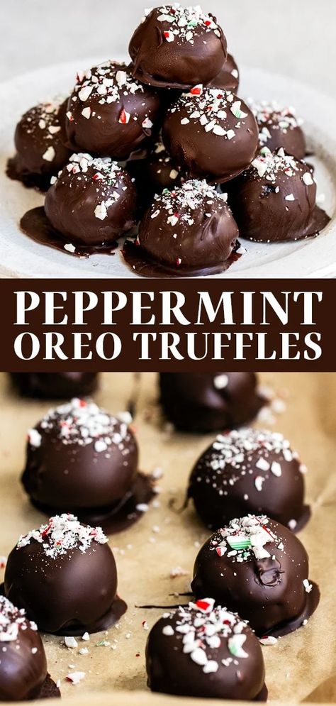 Christmas Desserts Truffles, Oreo Truffles Christmas, Peppermint Oreo Truffles, Truffles Christmas, No Bake Truffles, Oreo Truffles Recipe, Christmas Baking Cookies, Christmas Truffles, Homemade Truffles