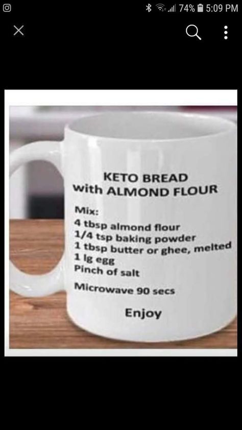 Keto bread in a mug Keto Bread In A Mug, Bread In A Mug, Keto Cups, Keto Flour, Keto Bread Recipe, Keto Friendly Bread, Keto Banana Bread, Coconut Flour Bread, No Bread Diet