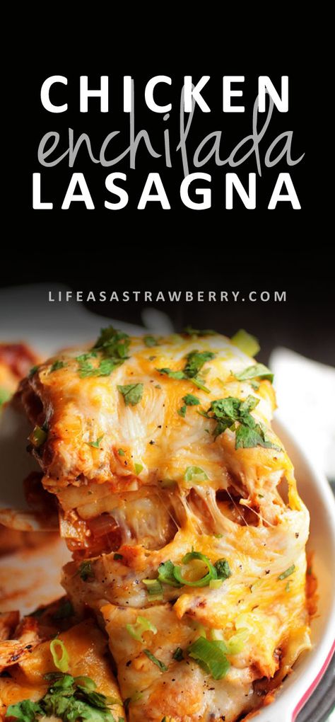 Chicken Enchilada Lasagna | This easy enchilada recipe is a fun twist on your favorite lasagna! An easy chicken recipe for busy weeknights - and it freezes wonderfully if you want to make it ahead of time for freezer meals! Uses an easy homemade enchilada sauce, slow cooker chicken, al dente lasagna noodles and plenty of cheese. Chicken Enchilada Lasagna, Enchilada Lasagna, Easy Enchilada Recipe, Easy Chicken Recipe, Lasagna Casserole, Lasagna Recipes, Easy Enchiladas, Enchilada Recipe, Chicken Enchiladas Easy