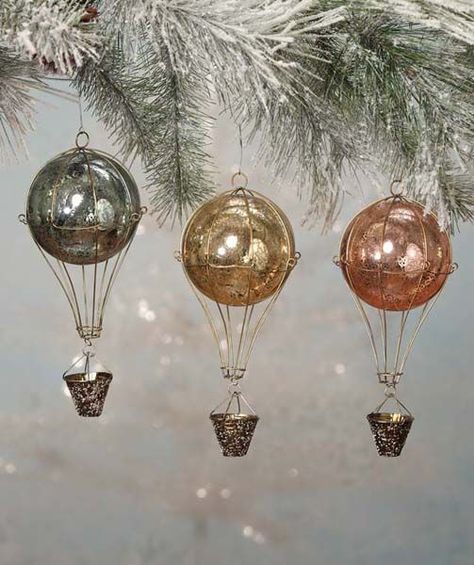 Christmas Hot Air Balloon, Balloon Ornaments, Homemade Christmas Ornaments Diy, Hot Air Balloon Craft, Diy Hot Air Balloons, Steampunk Christmas, Bethany Lowe Designs, Bethany Lowe, Beaded Christmas Ornaments