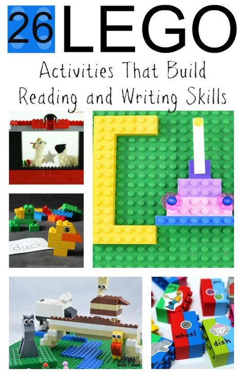 26 hands-on Lego activities that build  reading and writing skills at home or in the classroom! Reading And Writing Skills, Tutoring Ideas, Used Legos, Lego Challenge, Lego Club, Lego Activities, Smarter Not Harder, Online Blog, Reading And Writing