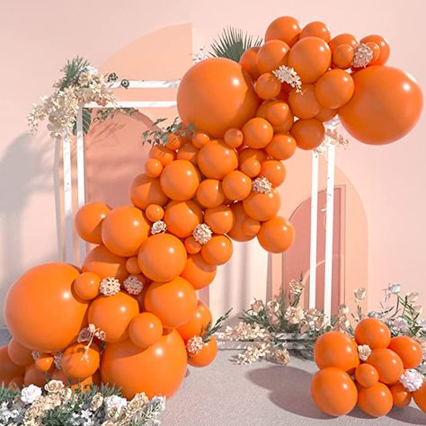 Orange Decorations Party, Orange Balloon Decorations, Orange Balloon Arch, Orange Balloon Garland, Sunflower Party Decorations, Thema Party, 40th Anniversary Party, Hen Party Decorations, Citrus Baby