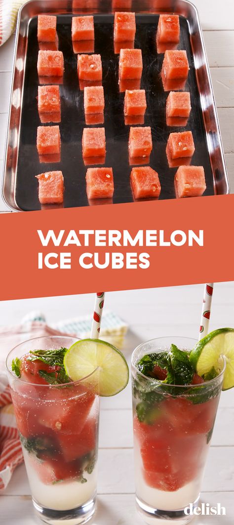 Where have Watermelon Ice Cubes been our whole lives?! Get the recipe at Delish.com. #recipe #easy #easyrecipes #delish #watermelon #summer #fruit #drinks #hacks #summerhacks Watermelon Ice Cubes, Ice Ideas, Ice Cube Recipe, Healthy Banana Muffins, Homemade Detox Drinks, Watermelon Summer, Watermelon Ice, Fruit Ice, Beach Honeymoon