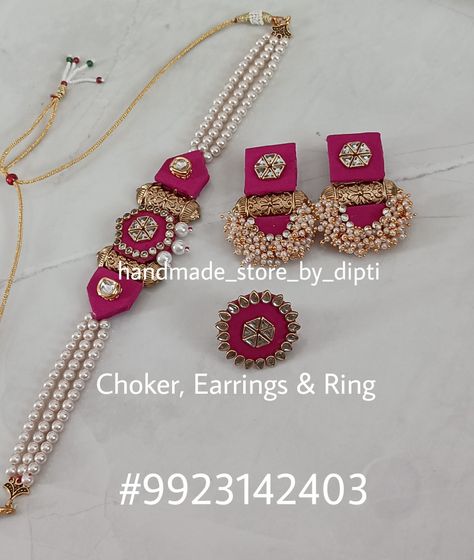 Lovely Choker Set.. Colours can be customised... Mdf Jewellery, Diy Rhinestone Earrings, Silk Thread Earrings Designs, Baby Shower Jewelry, Diy Earrings Materials, Silk Thread Bangles Design, Diy Earrings Easy, Earrings Diy Handmade, Thread Bangles Design