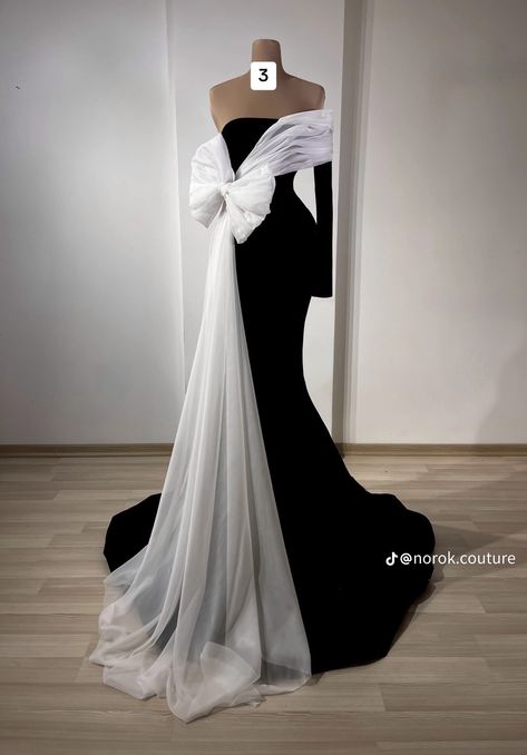 Black And White Dress Outfit Formal, White Formal Dress Classy, Black And White Ball Gown, Black White Dress Outfit, Awards Outfits, Matric Farewell Dresses, Farewell Dresses, Pageant Wear, Met Gala Dresses