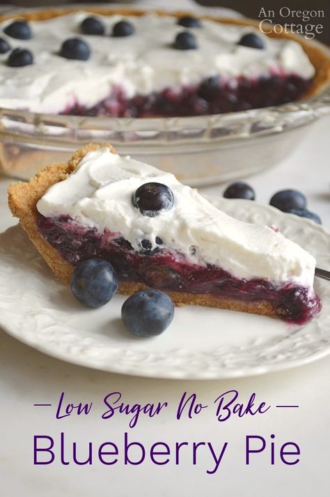 Easy no bake blueberry pie recipe with a maple sweetened filling. Use any crumb crust you like - or the one included - to make a quick homemade dessert with either fresh or frozen berries. #ad #blueberries #pie #dessert #healthyrecipes Icebox Pies, Blueberry Cardamom, Blueberry Treats, Pie Blueberry, Bbq Dessert, Easy Blueberry Pie, Fresh Blueberry Pie, Blueberry Pie Recipe, Homemade Blueberry Pie