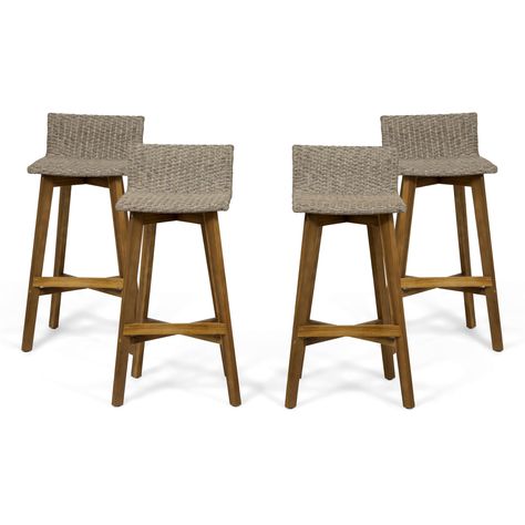 PRICES MAY VARY. CONTEMPORARY DESIGN: Our barstool set brings a simple yet functional style to your home, giving your outdoor space a contemporary look. With a sleek X-stretcher frame and beautiful wicker weave, this set offers exceptional design and durable construction to any decor. ACACIA WOOD: Made with acacia wood that brings a sleek and exotic look to your space, this durable hardwood naturally withstands outdoor elements and will not darken over time. Acacia wood is perfect as a solid, he Wicker Barstools, Polywood Adirondack Chairs, Rocking Chair Porch, Brown Bar Stools, La Brea, Patio Bar Stools, Brown Cushions, Outdoor Bar Stools, Wood Patio