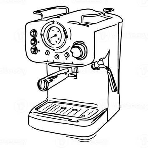 Coffee Machine Illustration Art, Espresso Machine Sketch, Coffee Maker Sketch, Espresso Machine Illustration, Espresso Machine Drawing, Espresso Machine Tattoo, Coffee Machine Sketch, Coffee Machine Drawing, Coffee Maker Drawing