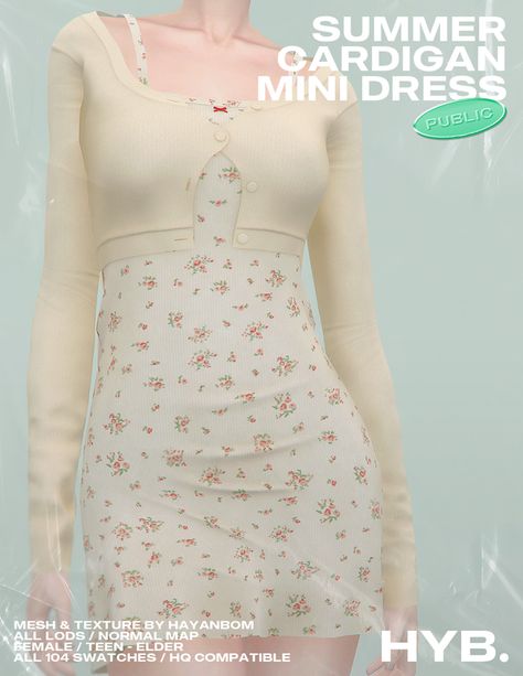 [HYB] SUMMER CARDIGAN & MINI DRESS | HAYANBOM on Patreon Sims 4 Cc Softgirl, Sims 4 Cc Clothes Light Academia, Sims 4 Bloomers, Sims 4 Croquette Cc, Sims Outfits, Mesh Texture, Die Sims 4, Sims Packs, Pelo Sims