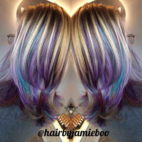 Teal Peekaboo, Peekaboo Purple, Teal Hair Highlights, Hair Peekaboo, Blue Hair Highlights, Hidden Hair Color, Underlights Hair, Teal Hair, Lilac Hair