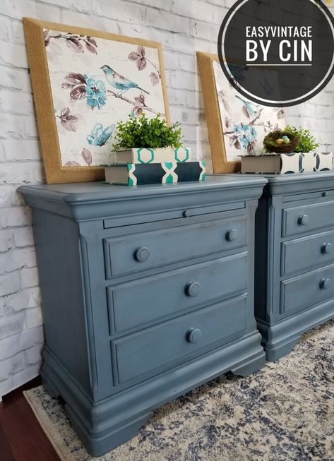 Dusty Blue Furniture, Blue Gray Dresser Makeover, Dusty Blue Chalk Paint, Dixie Belle Gray Painted Furniture, Chalk Paint Hutch, Blue Bedroom Furniture, Dixie Belle Chalk Paint Furniture Dusty Blue, Fancy Furniture, Painted Hutch