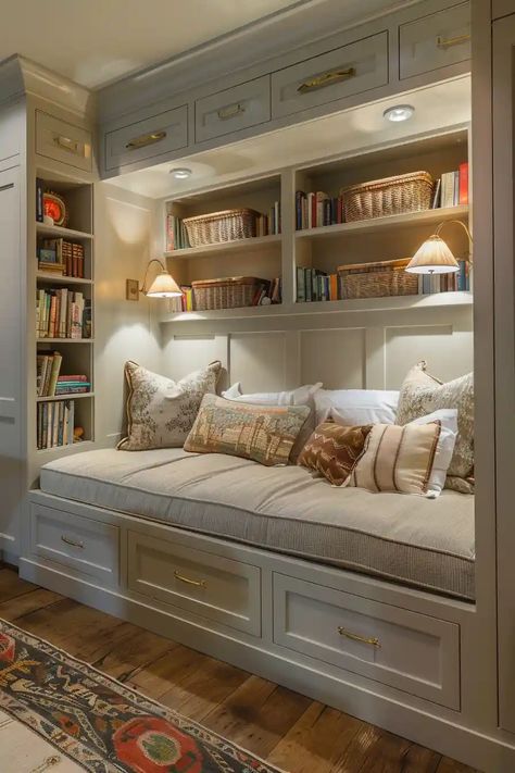 30 Creative Small Bedroom Ideas for Women - DailyHomeSafety Reading Window, Creative Small Bedroom, Bunk Room Ideas, Small Bedroom Ideas For Women, Bedroom Ideas For Women, Cozy Home Library, Living Arrangements, Bed Nook, Bedroom Nook