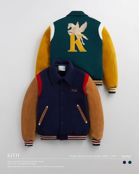 Kith Menswear, Kith Streetwear, Kith Mens Outfit, Kith Jacket, Kith Hoodie, College Jacke, Varsity Letterman Jackets, Holiday 2024, Gardens Design