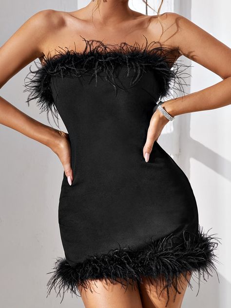 Fuzzy Trim Tube Bodycon Dress Fuzzy Trim Dress, Tube Bodycon Dress, Trim Dress, Amazing Products, One Shoulder Dress, Shoulder Dress, One Shoulder, Bodycon Dress, Trim