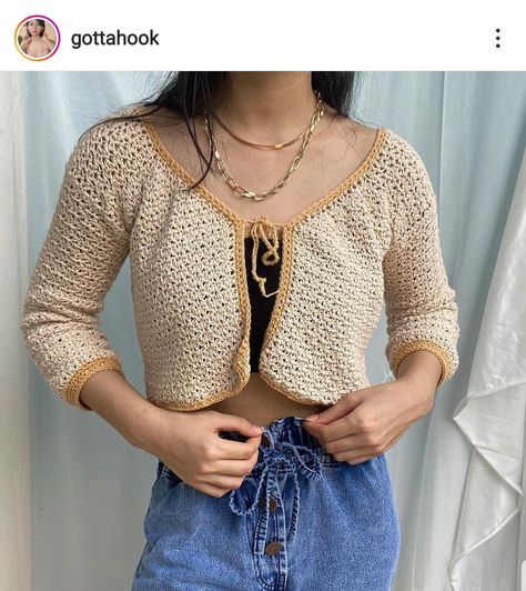 from @ gottahook on instagram Mini Cardigan, Cute Crochet, Crochet Projects, Sleeve Blouse, Long Sleeve Blouse, Crochet, Long Sleeve, Women's Top, On Instagram