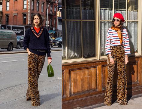 Leandra Medine wears leopard print in unexpected colour combinations. Man Repeller Style, Leandra Medine Style, Leopard Trousers, Mini Skirt Style, Lifestyle Website, Leandra Medine, Man Repeller, Beige Outfit, Quirky Fashion