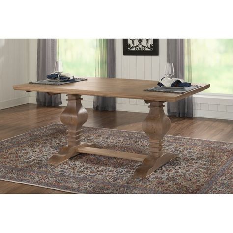 Laurel Foundry Modern Farmhouse Strickler 66.8'' Pine Solid Wood Dining Table & Reviews | Wayfair Wood Trestle Dining Table, Modern Farmhouse Dining Table, Trestle Dining Table, Dining Table Wood, Trestle Dining Tables, Farmhouse Dining Table, Solid Wood Table, Solid Wood Dining Table, Pedestal Table