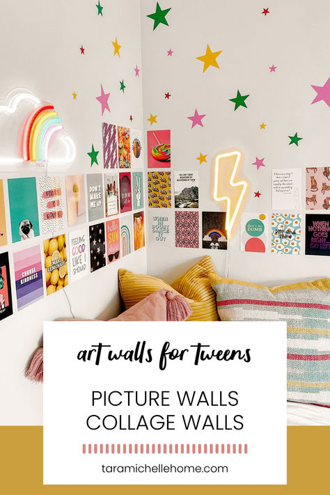 Teen Bedroom Organization, Cozy Teen Bedroom, Picture Frames Collage, Frames Collage, Teen Girl Wall Art, Girls Room Diy, Affordable Wall Decor, Art Walls