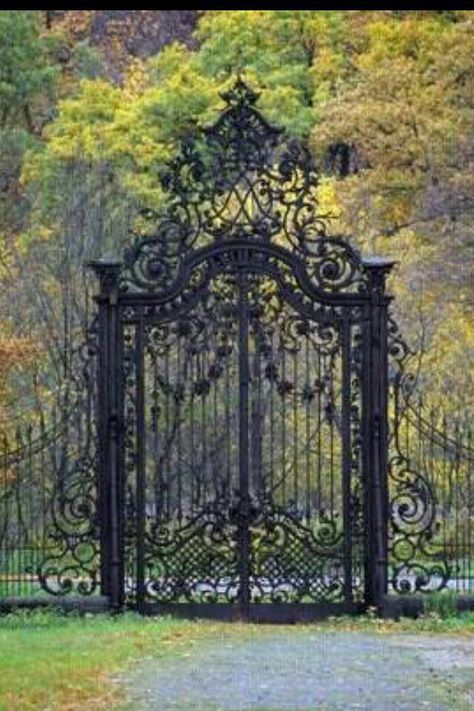 Old Gates, Garden Gates And Fencing, Entrance Gates Design, Wrought Iron Gate, Wooden Gates, Wrought Iron Gates, Front Gates, Entry Gates, Iron Fence