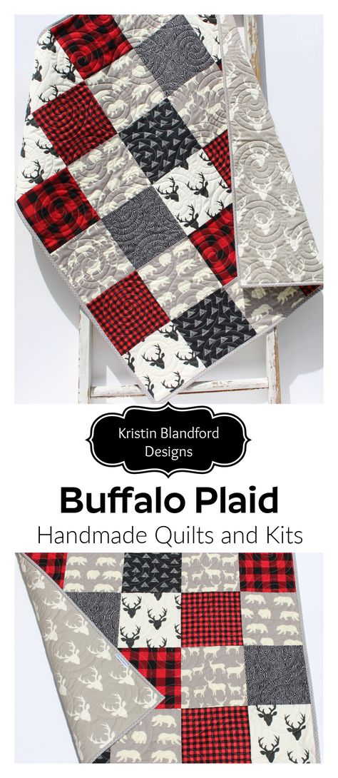 Quilt Kit Buffalo Plaid Woodland Rustic Bedding Crib Blanket Quilting Project Baby Quilt Kit Toddler Kit Patchwork Kit Deer Bear Red Black Buffalo Plaid Quilt, Baby Quilt Kit, Lumberjack Baby, Quilt Backing, Designer Prints, Long Arm Quilting Machine, Plaid Quilt, Handmade Baby Quilts, Toddler Quilt