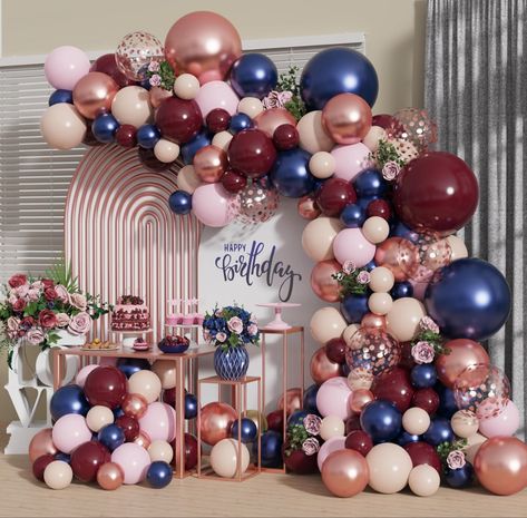 Burgundy Wedding Decorations, Ramadhan Decor, Burgundy Balloons, Pink Birthday Decorations, Red Baby Shower, Navy And Burgundy Wedding, Chrome Balloons, Engagement Decoration, Blue And Blush Wedding