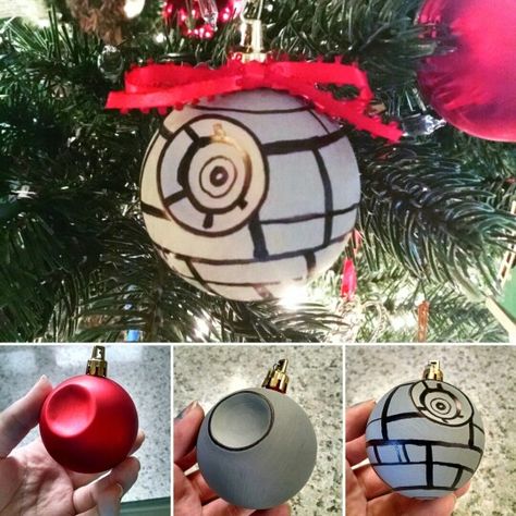 Star Wars Christmas Tree Diy, Star Wars Ornaments Diy, Star Wars Ornament, Star Wars Christmas Tree Ornaments, Stsr Wars Christmas Tree, Star Wars Christmas Tree, Red Ball Ornaments, Star Christmas Tree, Star Wars Christmas