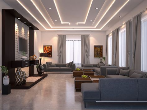 Modern Pop Ceiling Design Living Room, Plain Ceiling Design Living Room, Living Ceiling Design Modern, Living Hall Ceiling Design Modern, Lounge Ceiling Design, Profile Light Ceiling Design For Living Room, New Ceiling Design Living Rooms, Beautiful Ceiling Designs, Man Home Decor