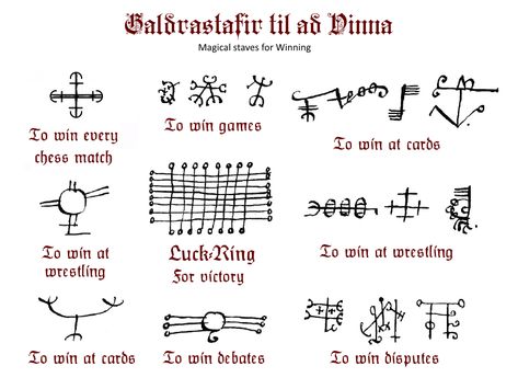 Galdrastafir are not always about the darker side of life… These are all about winning; to have you be on the side of good fortune when in contest with friends. They mostly come from the Galdraskvæður (an old worn book of magic) MS LBS 2413 8vo. This... Herbalist Symbols, Icelandic Symbols, Rune Magic, Ancient Alphabets, Magick Symbols, Ancient Queen, Sigil Tattoo, Black Magick, Norse Symbols