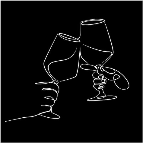 Fine Line Wine Tattoo, Wine Line Drawing, Wine Glasses Tattoo, Wine Illustration Art, Glass Of Wine Illustration, Wine Illustration Design, Wine Black And White, Wine Line Art, Line Art Tattoo Design